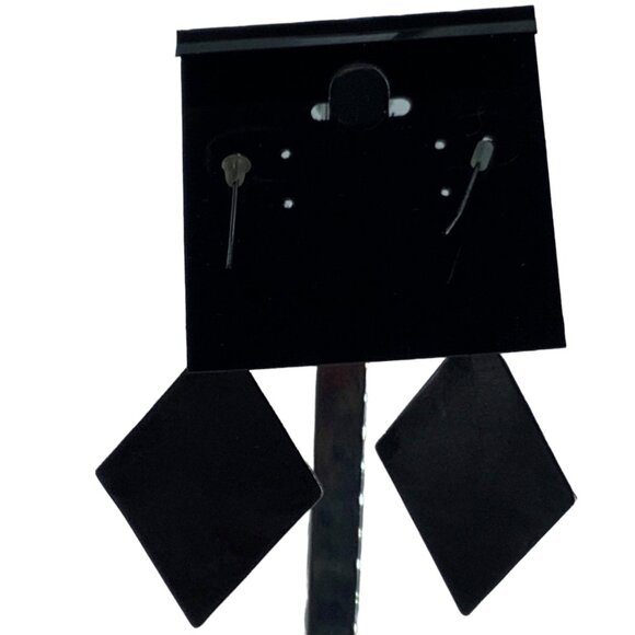 Dangling Rhinestone Diamond Shape Earrings Black Metal Formal Fashion Glam 2.5" - Picture 4 of 5